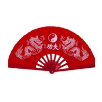 Handwaaier tai chi - yin yang en draken - rood - 65 x 35 cm - polyester/kunststof
