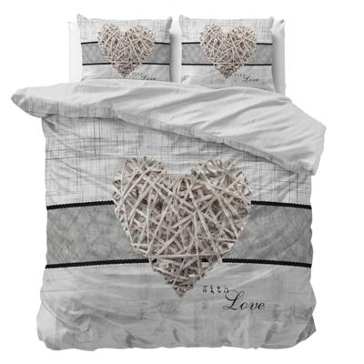 Dekbedovertrek Home is Heart - Eenpersoons (140x200 cm) - Wit/ Grijs Microvezel - Dessin: Romantisch - Sleeptime Essentials - Dekbed-Discounter.nl