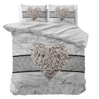 Dekbedovertrek Home is Heart - Lits-Jumeaux (240x220 cm) - Wit/ Grijs Microvezel - Dessin: Romantisch - Sleeptime Essentials - Dekbed-Discounter.nl