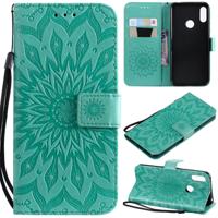 Zon reliëf patroon horizontale Flip lederen case voor Huawei Honor spelen 8A/Y6 (2019) met kaartsleuf & houder & portemonnee & Lanyard (groen)