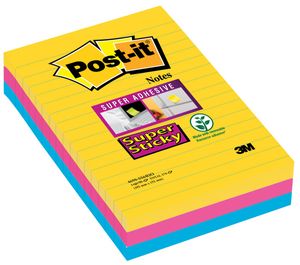 Post-it Super Sticky notes XXL Carnival, 90 vel, ft 101 X 152 mm, gelijnd, geassorteerde kleuren, pak van