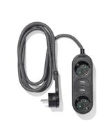 HEMA Stekkerdoos 2-voudig met USB 1.5m zwart