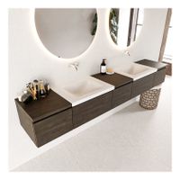 Mondiaz Bukla 240cm badmeubel met module 40 dark brown 5 lades met wastafel dubbel zonder kraangat kleur talc