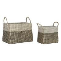 Basket spelset Home ESPRIT Wit Zwart Natuurlijk Zeegras Boho 44 x 25 x 38 cm 2 Onderdelen