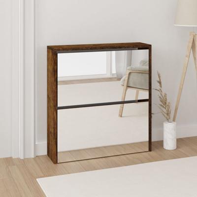 VidaXL Schoenenkast met spiegel 2-laags 63x17x67 cm gerookt eiken