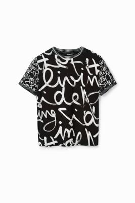 T-shirt met contrasterende tekst - BLACK - M