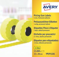 Avery YPLP1226 etiketten voor prijstang permanent, ft 12 x 26 mm, 15 000 etiketten, geel