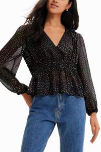 Glanzende blouse van chiffon - BLACK - L