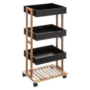 Doucherekje/badkamerrekje trolley - bamboe/zwart - 4 lagen - 40 x 30 x 87 cm