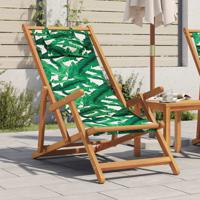 Strandstoel inklapbaar bladpatroon eucalyptushout en stof - thumbnail