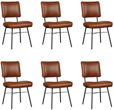 Set van 6 Cognac leren industriële design eetkamerstoelen Solid - Granada leer Savannah (cognac leer)