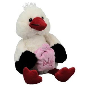 Inware pluche geboorte ooievaar knuffeldier - roze - staand - 21 cm - baby girl