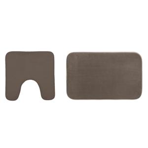 5Five Badkamerkleedje/badmat tapijt - setje 2x stuks - memory foam - taupe - 48 x 80 cm/48 x 48 cm