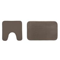 5Five Badkamerkleedje/badmat tapijt - setje 2x stuks - memory foam - taupe - 48 x 80 cm/48 x 48 cm - thumbnail