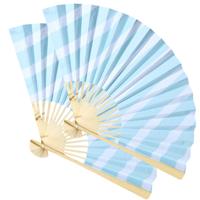 Handwaaier/spaanse waaier Marina - 6x - blauw - polyester - 26 cm - verkoeling/zomer