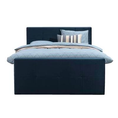 Boxspring met opbergruimte en voetbord Liv geblokt - blauw - 120x200cm - Leen Bakker