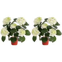 2x Kunstplanten hortensia plant wit/groen 36 cm