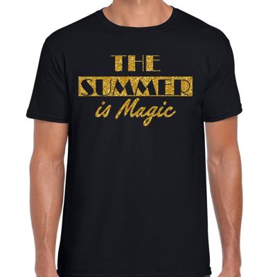 Toppers verkleed T-shirt heren - The summer is Magic - zwart - glitter goud - Tropische feestkleding