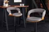 Retro barkruk MANHATTAN grijs structuurmateriaal massief hout met draaibare rugleuning, in hoogte verstelbaar - 44197