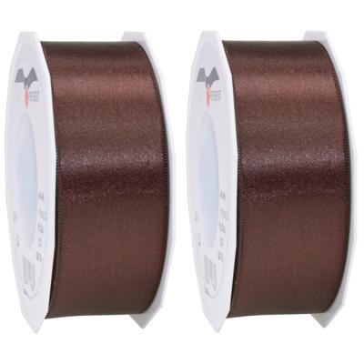 Cadeaulint Satijn - 2x - 4 cm x 25 meter - bruin - cadeaus inpakken - sierlint