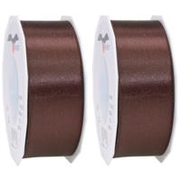 Cadeaulint Satijn - 2x - 4 cm x 25 meter - bruin - cadeaus inpakken - sierlint - thumbnail