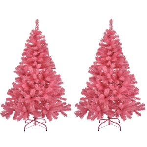 2x stuks kunst kerstbomen/kunstbomen roze 120 cm - Kunstkerstboom