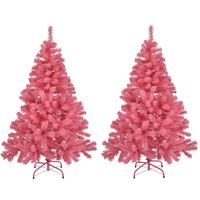2x stuks kunst kerstbomen/kunstbomen roze 120 cm - Kunstkerstboom - thumbnail