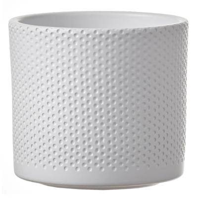 Mica Decorations Bloempot - wit - relief - keramiek - D14 x H13 cm - plantenpotten binnen