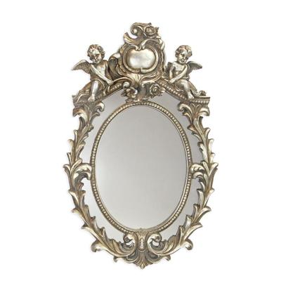 A RESIN SILVER MIRROR FLANKED BY TWO PUTTI