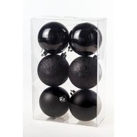 6x Zwarte kerstballen 8 cm kunststof mat/glans/glitter   -