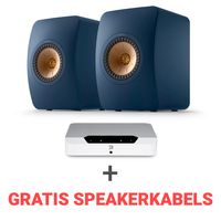 KEF Combi Deal LS50 Meta Boekenplank speaker + Bluesound Powernode EDGE (N230) Stereoversterker - Wit/Blauw (met GRATIS speakerkabels)