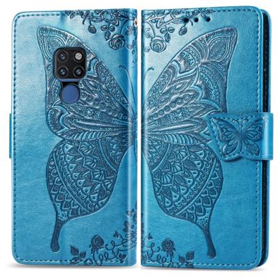 Butterfly Love bloemen reliëf horizontale Flip lederen draagtas voor Huawei mate 20 met houder & kaartsleuven & portemonnee & Lanyard (blauw)