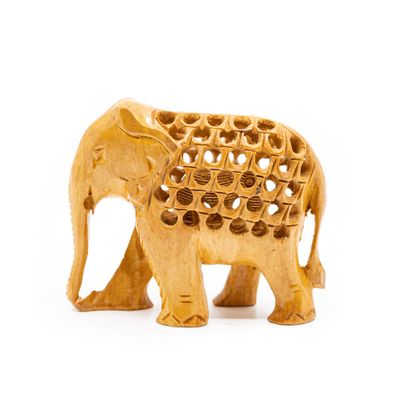 Houten Olifant Beeld met Baby (8 cm)