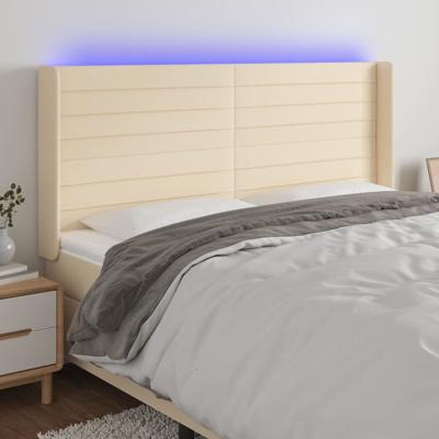 Hoofdbord LED 163x16x118/128 cm stof crèmekleurig