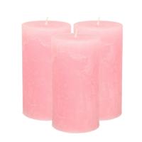 Atmosphera Stompkaars - 3x - roze - 7 x 13 cm - rustiek model - cilinderkaars - kaars