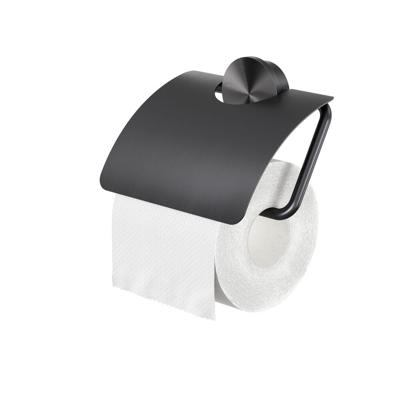 Toiletrolhouder Geesa Opal | Met klep | Zwart metaal geborsteld