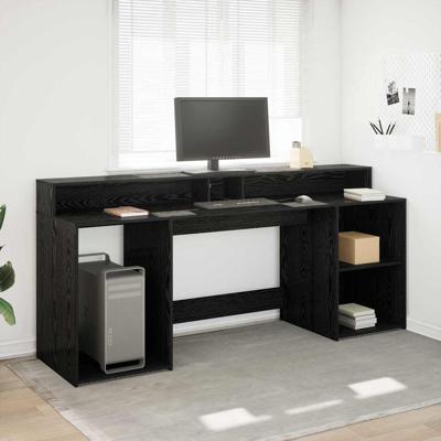Bureau met lade Zwart eiken 200 x 55 x 91 cm Bewerkt hout