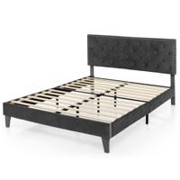 Tweepersoonsbed 180x200 cm Bedframe met Hoofdbord met Rugleuning Houten Lattenbodem Gestoffeerd Bed 31 cm Hoog Grijs