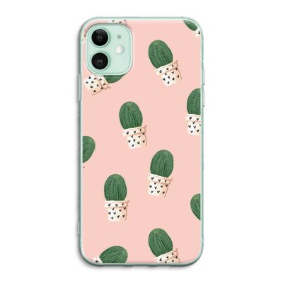 Cactusprint roze: iPhone 11 Transparant Hoesje