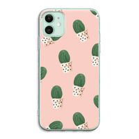 Cactusprint roze: iPhone 11 Transparant Hoesje