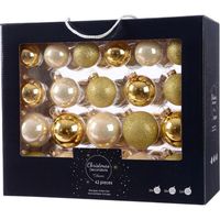 Glazen kerstballen mix goud/champagne 42 delig glimmend en glitter   - - thumbnail