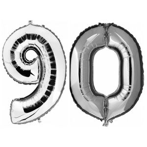 90 jaar zilveren folie ballonnen 88 cm leeftijd/cijfer   -