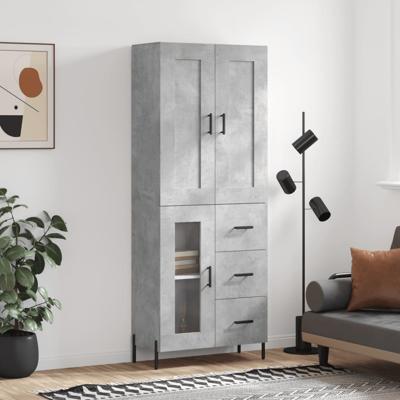 Hoge kast 69,5x34x180 cm bewerkt hout betongrijs