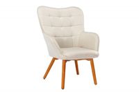 Design armleuningen fauteuil SCANDINAVIA natuurlijke structuurstof retro houten poten - 41425 - thumbnail