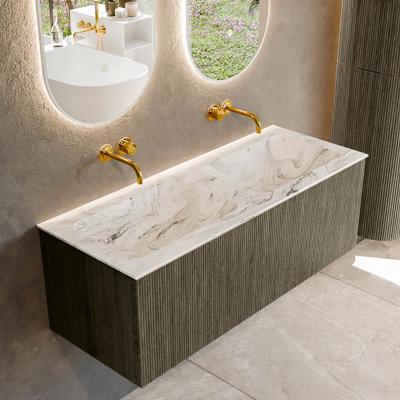 Badmeubel Mondiaz Kurve-Dlux | 120 cm cm | Meubelkleur Shadow | Wastafelkleur Glace | Solid surface | Wasbak beiden zijden spoelbak | Zonder kraangat(en)