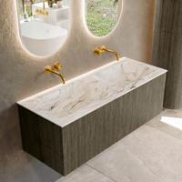 Badmeubel Mondiaz Kurve-Dlux | 120 cm cm | Meubelkleur Shadow | Wastafelkleur Glace | Solid surface | Wasbak beiden zijden spoelbak | Zonder kraangat(en)