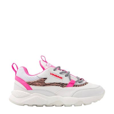 Vingino Marta leren chunky sneakers wit/neon roze