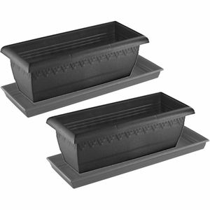 2x stuks antraciet grijze plantenbakken/bloembakken met onderschaal 50 x 20 x 16 cm