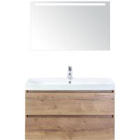 Maxx XL Badmeubelset 100 cm - Natuur Eiken - Wastafel Just 1 Kraangat met LED Spiegel