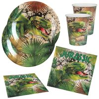 Dinosaurus thema feest wegwerp servies set - 10x bordjes / 10x bekers / 20x servetten - groen